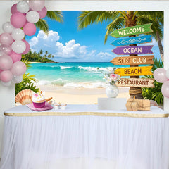 Lofaris Tropical Beach Photography Backdrop with Palm Trees and Ocean Waves, Summer Vacation Studio Background for Photoshoot