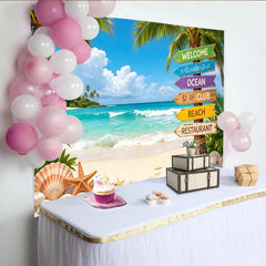 Lofaris Tropical Beach Photography Backdrop with Palm Trees and Ocean Waves, Summer Vacation Studio Background for Photoshoot