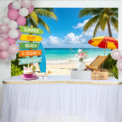 Lofaris Vibrant Summer Beach Photography Backdrop with Palm Trees and Ocean, Tropical Vacation Background for Photoshoots and Party Decor