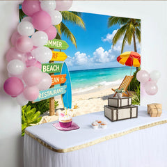 Lofaris Vibrant Summer Beach Photography Backdrop with Palm Trees and Ocean, Tropical Vacation Background for Photoshoots and Party Decor