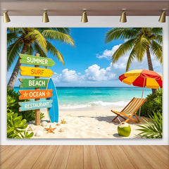 Lofaris Vibrant Summer Beach Photography Backdrop with Palm Trees and Ocean, Tropical Vacation Background for Photoshoots and Party Decor