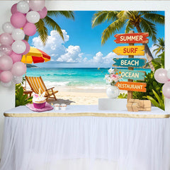 Lofaris Tropical Summer Beach Photography Backdrop with Palm Trees and Ocean, Vibrant Vacation Party Background for Photoshoot