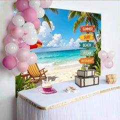 Lofaris Tropical Summer Beach Photography Backdrop with Palm Trees and Ocean, Vibrant Vacation Party Background for Photoshoot