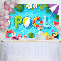Lofaris Vibrant Pool Party Summer Backdrop with Tropical Leaves and Fun Floats, Bright Photo Background for Party Decor and Vacation Pictures