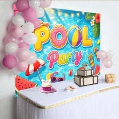 Lofaris Summer Pool Party Backdrop with Tropical Leaves and Fun Floats, Vibrant Photography Background for Kids and Adults