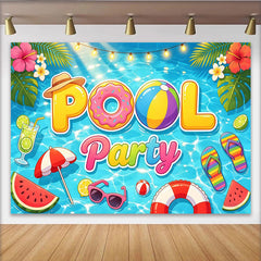 Lofaris Summer Pool Party Backdrop with Tropical Leaves and Fun Floats, Vibrant Photography Background for Kids and Adults