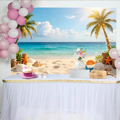 Lofaris Tropical Beach Photography Backdrop with Palm Trees and Ocean, Sunny Seashore Background for Summer Party Decor.