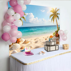 Lofaris Tropical Beach Photography Backdrop with Palm Trees and Ocean, Sunny Seashore Background for Summer Party Decor.
