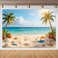 Lofaris Tropical Beach Photography Backdrop with Palm Trees and Ocean, Sunny Seashore Background for Summer Party Decor.
