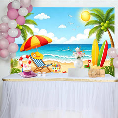Lofaris Tropical Beach Summer Photography Backdrop, Palm Trees and Ocean, Sunny Vacation Background for Party Decor