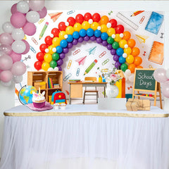 Lofaris Vibrant Rainbow Balloon Arch Back to School Backdrop, Classroom Theme Photography Background for School Days Party Decor