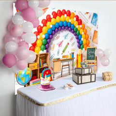 Lofaris Vibrant Rainbow Balloon Arch Back to School Backdrop, Classroom Theme Photography Background for School Days Party Decor