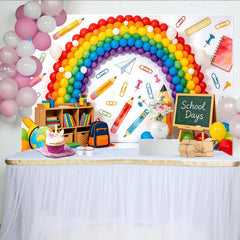 Lofaris Vibrant Rainbow Back To School Backdrop with School Days Theme, Educational Classroom Background for Kids Party Decor and Photoshoot