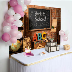 Lofaris Back to School Photography Backdrop with Blackboard and Books, Rustic Brick Wall Background for Studio Photoshoot