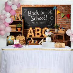 Lofaris Rustic Brick Wall Back to School Backdrop with Chalkboard and ABC Letters, Educational Photography Background for Classroom Decor