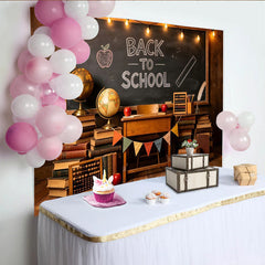 Lofaris Vintage Back To School Backdrop with Blackboard and Books, Educational Classroom Photography Background for Students