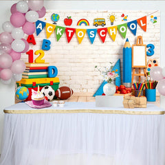 Lofaris Vibrant Back To School Backdrop with Books and ABC Letters, Bright Educational Background for Classroom Decor and Photoshoot