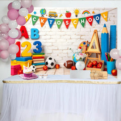 Lofaris Colorful Back To School Backdrop with Letters and Numbers, Educational Photography Background for Classroom Decor