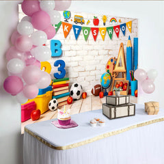 Lofaris Colorful Back To School Backdrop with Letters and Numbers, Educational Photography Background for Classroom Decor