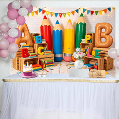 Lofaris Colorful Back To School Backdrop with Giant Pencils and ABC Letters, Vibrant Classroom Photography Background for Learning Party Decor