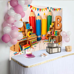 Lofaris Colorful Back To School Backdrop with Giant Pencils and ABC Letters, Vibrant Classroom Photography Background for Learning Party Decor