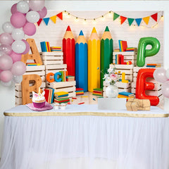 Lofaris Colorful Back To School Photography Backdrop with Pencils and Books, Educational Studio Background for Kids Party Decor
