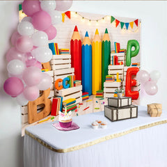 Lofaris Colorful Back To School Photography Backdrop with Pencils and Books, Educational Studio Background for Kids Party Decor
