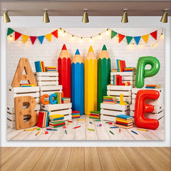 Lofaris Colorful Back To School Photography Backdrop with Pencils and Books, Educational Studio Background for Kids Party Decor