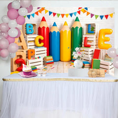 Lofaris Colorful School Photography Backdrop with Giant Pencils and ABC Letters, Educational Classroom Background for Back to School Photoshoot