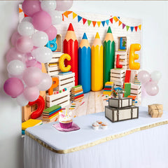 Lofaris Colorful School Photography Backdrop with Giant Pencils and ABC Letters, Educational Classroom Background for Back to School Photoshoot