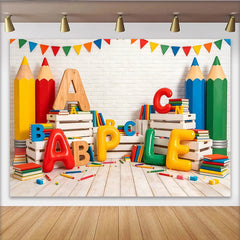 Lofaris Colorful School Photography Backdrop with Giant Pencils, Letters Books, Educational Classroom Background for Kids Photoshoot