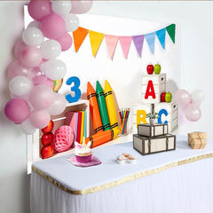 Lofaris Vibrant Back to School Backdrop with ABC Letters, Crayons and Apples, Educational Photography Background for Classroom Decor