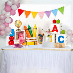 Lofaris Colorful Back To School Backdrop with ABC Blocks and Crayons, Educational Photography Background for Kids Learning