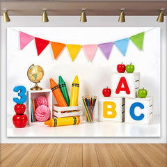 Lofaris Colorful Back To School Backdrop with ABC Blocks and Crayons, Educational Photography Background for Kids Learning