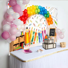 Lofaris Colorful Back to School Backdrop with Rainbow Balloons and Pencils, Fun School Days Background for Classroom Decor and Photoshoot Props