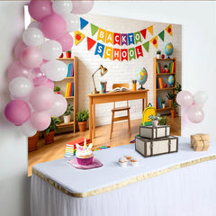 Lofaris Colorful Back To School Backdrop with Pennant Banner and Classroom Decor, Educational Photography Background for Students and Teachers