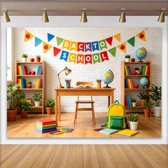 Lofaris Colorful Back To School Backdrop with Pennant Banner and Classroom Decor, Educational Photography Background for Students and Teachers