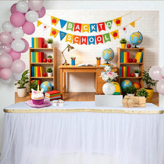 Lofaris Colorful Back To School Backdrop with Books and Globes, Vibrant Classroom Background for Student Photography and Party Decor