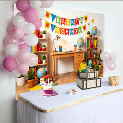 Lofaris Colorful Back To School Backdrop with Books and Globes, Vibrant Classroom Background for Student Photography and Party Decor