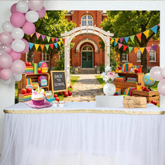 Lofaris Vibrant Back to School Backdrop with Books, Backpacks and Apples, Festive Photography Background for Classroom and Party Decor