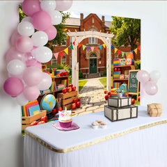 Lofaris Colorful Back To School Backdrop with Books and Apples, Vibrant Classroom Photography Background for First Day Party Decor