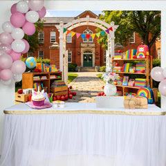 Lofaris Colorful Back to School Backdrop with Books and Apples, Rainbow Backpack Photography Background for Party Decor