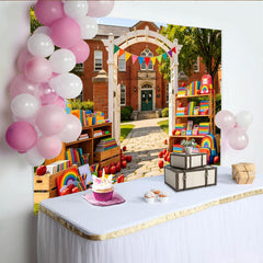Lofaris Colorful Back to School Backdrop with Books and Apples, Rainbow Backpack Photography Background for Party Decor