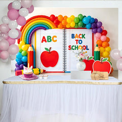 Lofaris Colorful Back To School Backdrop with Rainbow Balloons and ABC, Vibrant Classroom Decor for First Day Photoshoot