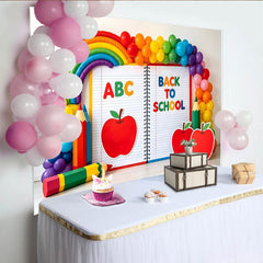 Lofaris Colorful Back To School Backdrop with Rainbow Balloons and ABC, Vibrant Classroom Decor for First Day Photoshoot