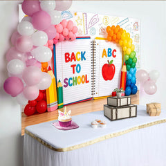 Lofaris Bright Back To School Backdrop with ABC, Apple and Pencils, Vibrant Classroom Background for Student Photography
