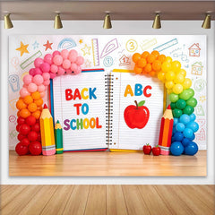 Lofaris Bright Back To School Backdrop with ABC, Apple and Pencils, Vibrant Classroom Background for Student Photography