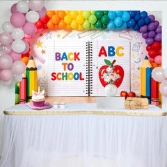 Lofaris Colorful Back To School Backdrop with Rainbow Balloons and ABC, Large Notebook Design Photography Background for Classroom Decor