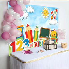 Lofaris Colorful Cartoon Back to School Backdrop with Pencils, ABC Blocks and Numbers, Fun Learning Theme Photo Background for Kids