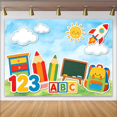 Lofaris Colorful Cartoon Back to School Backdrop with Pencils, ABC Blocks and Numbers, Fun Learning Theme Photo Background for Kids